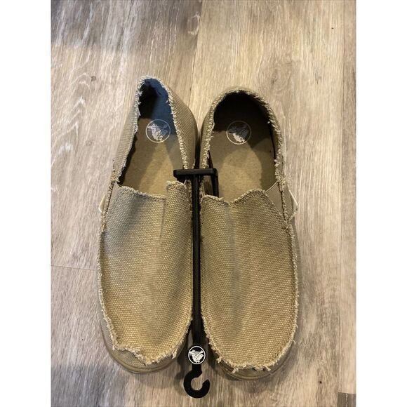 Crocs Men's Santa Cruz Canvas Loafer Slip On Shoes Khaki/Khaki Size 8 - Picture 3 of 7